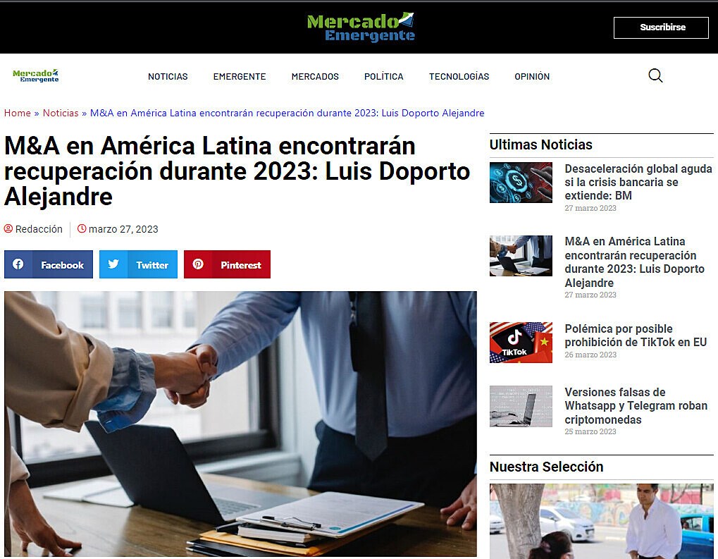 M&A en Amrica Latina encontrarn recuperacin durante 2023: Luis Doporto Alejandre